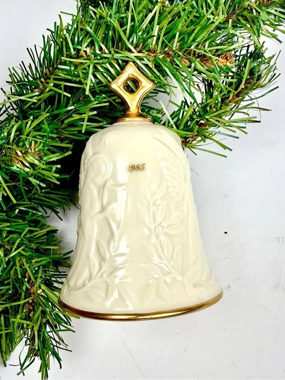 Vintage 1985 Lenox Christmas Bell Angel Ornament Gold Trim Crystal Chime